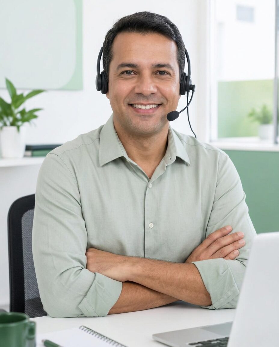 Atendente VitCred de fone de ouvido, pronto para atender servidores federais